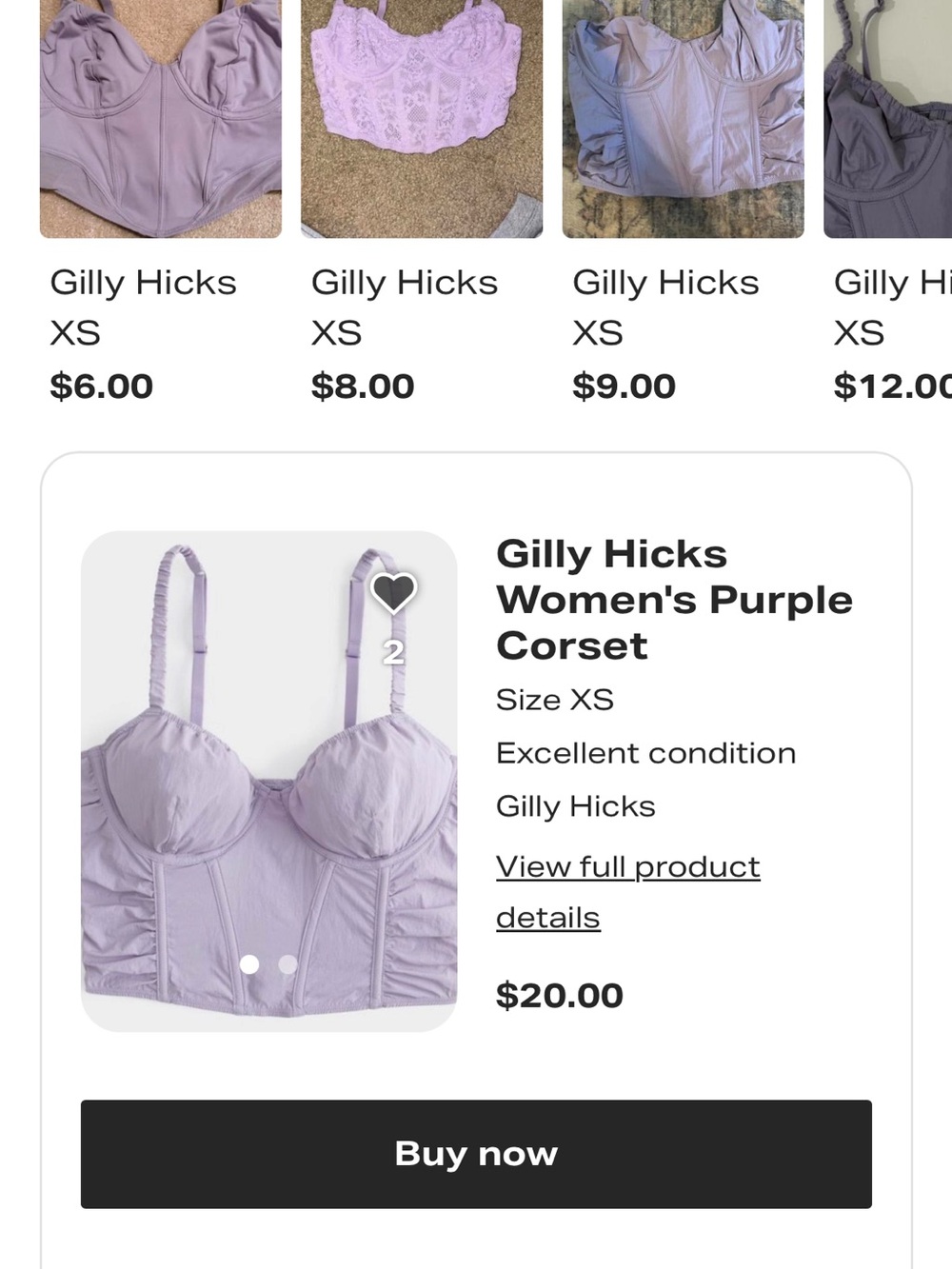 Gilly Hicks Lavender Corset Bralette